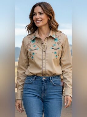 Panhandle Slim Retro Western Embroidered Pearl Snap Shirt | Medium